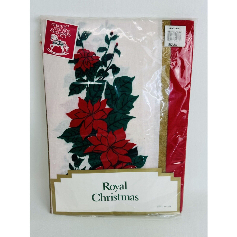 Vintage Royal Christmas Poinsettia Tablecloth 60”x104”  Holiday Decor‎ New